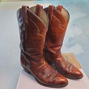 VTG 1970s Tony Lama Men 9D Cowboy Boots Chocolate Cow Brown Leather 5084 B760071